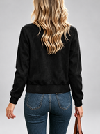 Women's Suede Look Bomber Jacket – Black – 2