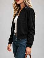Women's Suede Look Bomber Jacket – Black – 3
