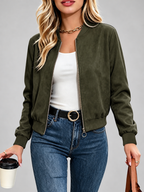 Women's Suede Look Bomber Jacket – Green – 1