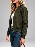Women's Suede Look Bomber Jacket – Green – 3