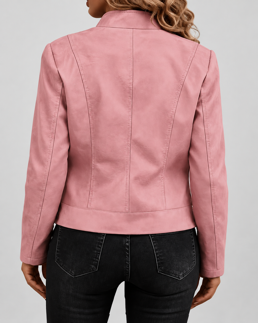 Women's Suede-Style Biker Jacket | Slim Fit Jacket with Zip Pockets – Pink – 4