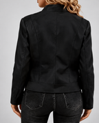Women's Suede-Style Biker Jacket | Slim Fit Jacket with Zip Pockets – Black – 5