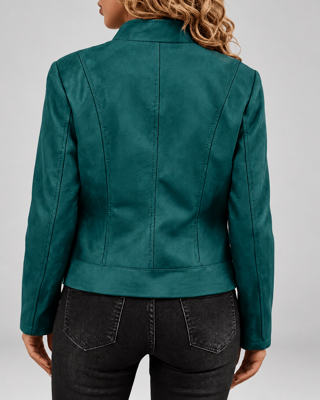 Women's Suede-Style Biker Jacket | Slim Fit Jacket with Zip Pockets – Dark Green – 4