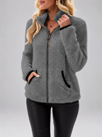 Women's Teddy Jacket | Fleece Zip-Up Jacket with Pockets – Grey – 1