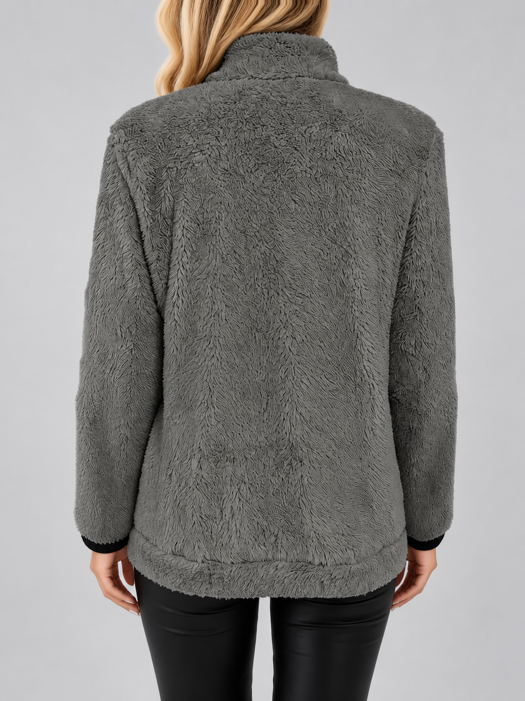 Women's Teddy Jacket | Fleece Zip-Up Jacket with Pockets – Grey – 2