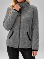 Women's Teddy Jacket | Fleece Zip-Up Jacket with Pockets – Grey – 3