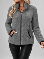Women's Teddy Jacket | Fleece Zip-Up Jacket with Pockets – Grey – 4