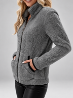 Women's Teddy Jacket | Fleece Zip-Up Jacket with Pockets – Grey – 7