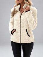 Women's Teddy Jacket | Fleece Zip-Up Jacket with Pockets – Ivory White – 1