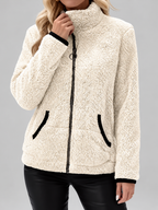 Women's Teddy Jacket | Fleece Zip-Up Jacket with Pockets – Ivory White – 2