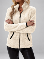 Women's Teddy Jacket | Fleece Zip-Up Jacket with Pockets – Ivory White – 4