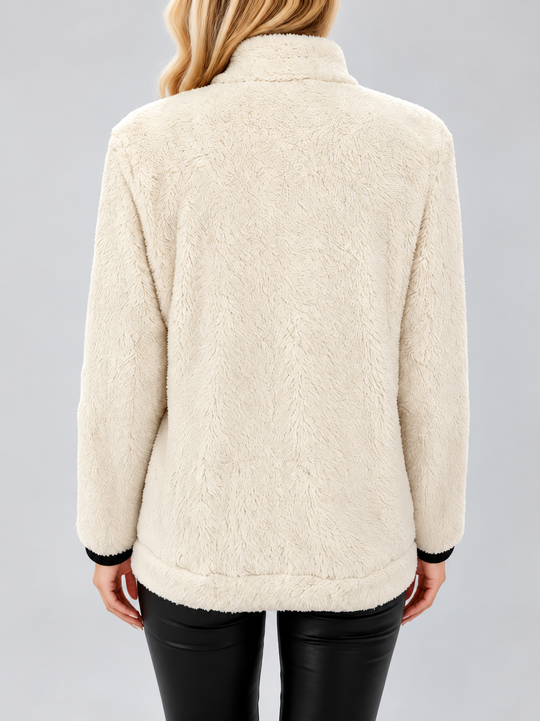 Women's Teddy Jacket | Fleece Zip-Up Jacket with Pockets – Ivory White – 7