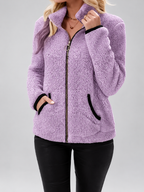 Women's Teddy Jacket | Fleece Zip-Up Jacket with Pockets – Purple – 1