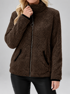Women's Teddy Jacket | Fleece Zip-Up Jacket with Pockets – Dark Brown – 2