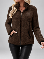 Women's Teddy Jacket | Fleece Zip-Up Jacket with Pockets – Dark Brown – 3