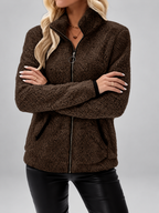 Women's Teddy Jacket | Fleece Zip-Up Jacket with Pockets – Dark Brown – 4