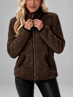 Women's Teddy Jacket | Fleece Zip-Up Jacket with Pockets – Dark Brown – 5
