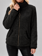 Women's Teddy Jacket | Fleece Zip-Up Jacket with Pockets – Black – 2