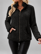 Women's Teddy Jacket | Fleece Zip-Up Jacket with Pockets – Black – 3