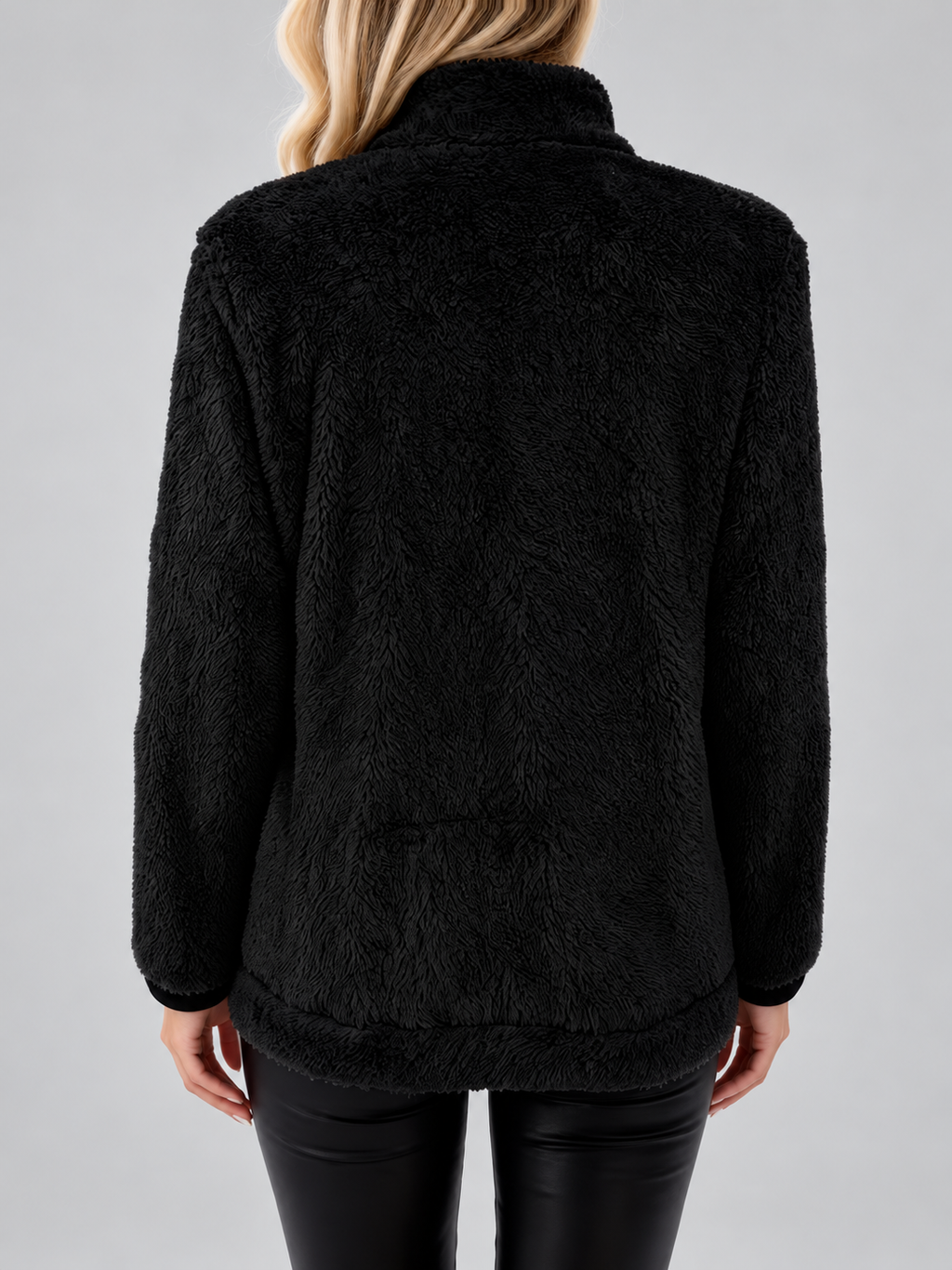 Women's Teddy Jacket | Fleece Zip-Up Jacket with Pockets – Black – 7