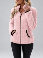 Women's Teddy Jacket | Fleece Zip-Up Jacket with Pockets – Rose Red – 1