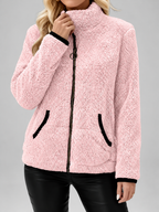 Women's Teddy Jacket | Fleece Zip-Up Jacket with Pockets – Rose Red – 2