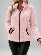 Women's Teddy Jacket | Fleece Zip-Up Jacket with Pockets – Rose Red – 3