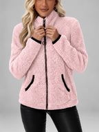 Women's Teddy Jacket | Fleece Zip-Up Jacket with Pockets – Rose Red – 5