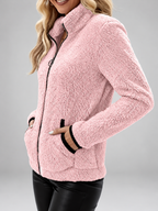 Women's Teddy Jacket | Fleece Zip-Up Jacket with Pockets – Rose Red – 6