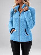 Women's Teddy Jacket | Fleece Zip-Up Jacket with Pockets – Sky Blue – 1