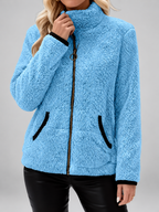 Women's Teddy Jacket | Fleece Zip-Up Jacket with Pockets – Sky Blue – 2