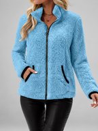 Women's Teddy Jacket | Fleece Zip-Up Jacket with Pockets – Sky Blue – 3