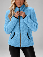 Women's Teddy Jacket | Fleece Zip-Up Jacket with Pockets – Sky Blue – 5