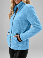 Women's Teddy Jacket | Fleece Zip-Up Jacket with Pockets – Sky Blue – 6