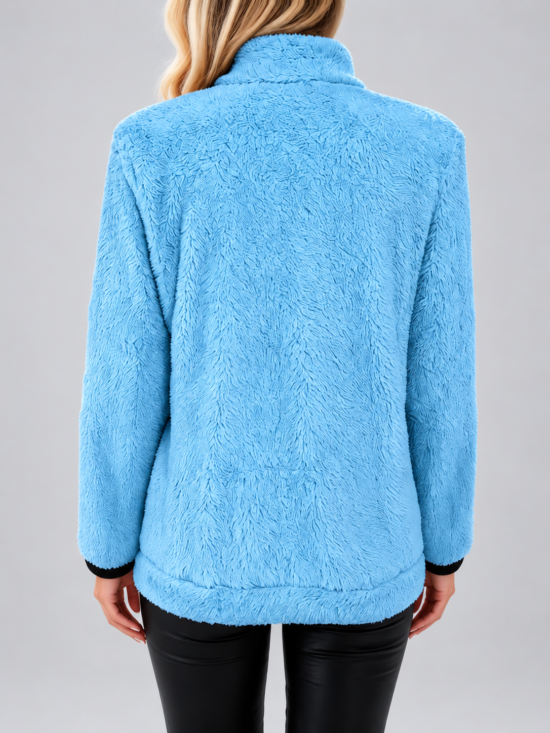 Women's Teddy Jacket | Fleece Zip-Up Jacket with Pockets – Sky Blue – 7