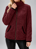 Women's Teddy Jacket | Fleece Zip-Up Jacket with Pockets – Purple 1 – 2