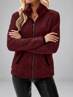 Women's Teddy Jacket | Fleece Zip-Up Jacket with Pockets – Purple 1 – 4