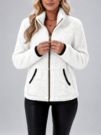 Women's Teddy Jacket | Fleece Zip-Up Jacket with Pockets – White – 2