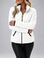 Women's Teddy Jacket | Fleece Zip-Up Jacket with Pockets – White – 4