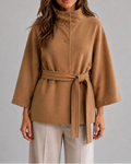 Women's Wrap Cape Coat with Stand Collar and Tie Belt