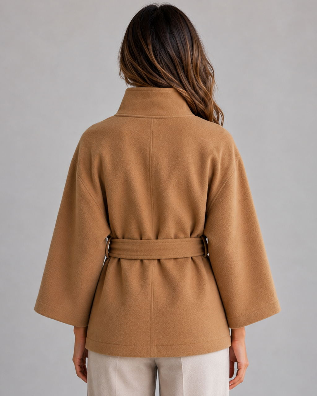 Women's Wrap Cape Coat with Stand Collar and Tie Belt