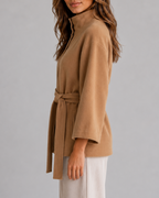 Women's Wrap Cape Coat with Stand Collar and Tie Belt