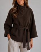 Women's Wrap Cape Coat with Stand Collar and Tie Belt