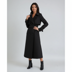 Women's Belted Long Trench Coat with Double-Breasted Front