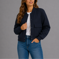 Women's Bomber Jacket with Button Front and Flap Pockets