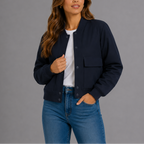 Women's Bomber Jacket with Button Front and Flap Pockets