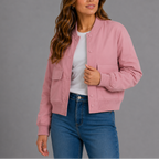 Women's Bomber Jacket with Button Front and Flap Pockets
