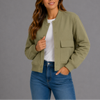 Women's Bomber Jacket with Button Front and Flap Pockets