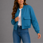 Women's Bomber Jacket with Button Front and Flap Pockets