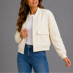 Women's Bomber Jacket with Button Front and Flap Pockets